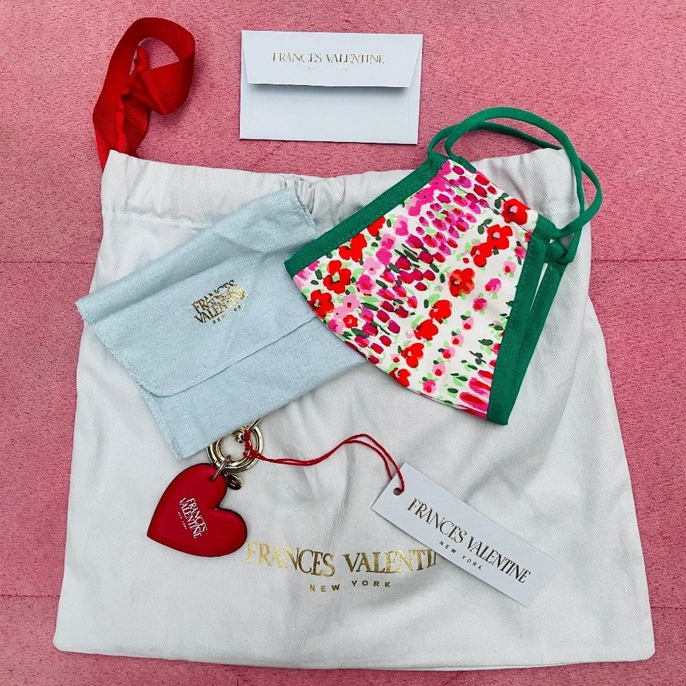 NWT Frances Valentine nappa Leather Heart Keychain w face mask - Picture 3 of 11